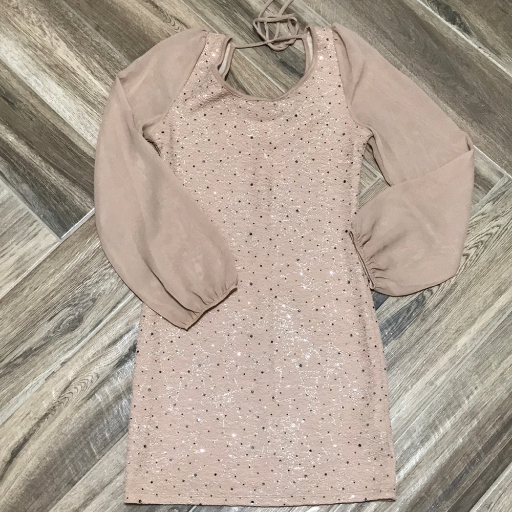 Perfect night out long sleeve tan dress